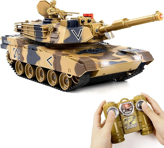 1/24 RC Tank, Remote Control US M1A2 Abrams Army Model Tank with Sound Effects, Lights and Smoke, 2.4G Military Model Toy for Kids, Perfect Birthday for Boys 6+ Years Old