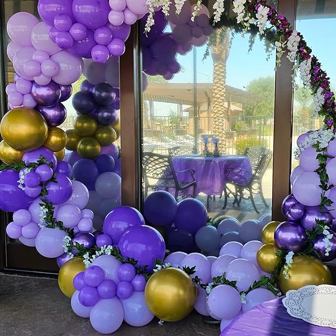 Pastel Purple Gold Balloons Set, 60Pcs 12 Inch Light Macaron Metallic Dark Purple Lavender Balloon with Gold Confetti Latex Balloons for Graduation Birthday Wedding Baby Bridal Shower Party Decoration