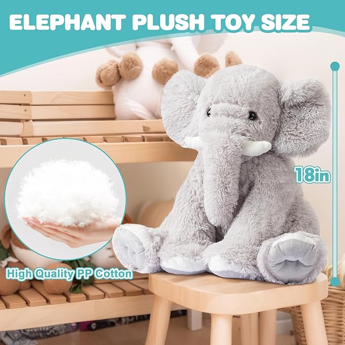 18in Elephant Stuffed Animals,Soft Elephant Plushies Toys Doll Cute Elephant Plush Toys Huggable Gifts for Boys Girls