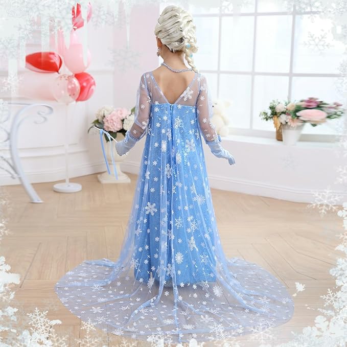 Princess Elsa Dress for Girls Kids Sequin Costume Halloween Birthday Party Dress Up With Accessories