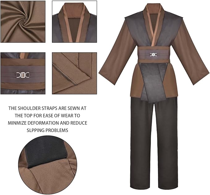 Men's Tunic Cosplay Costume with 2 PCS Light Up Saber Tunic Hooded Robe Full Set for Halloween Party