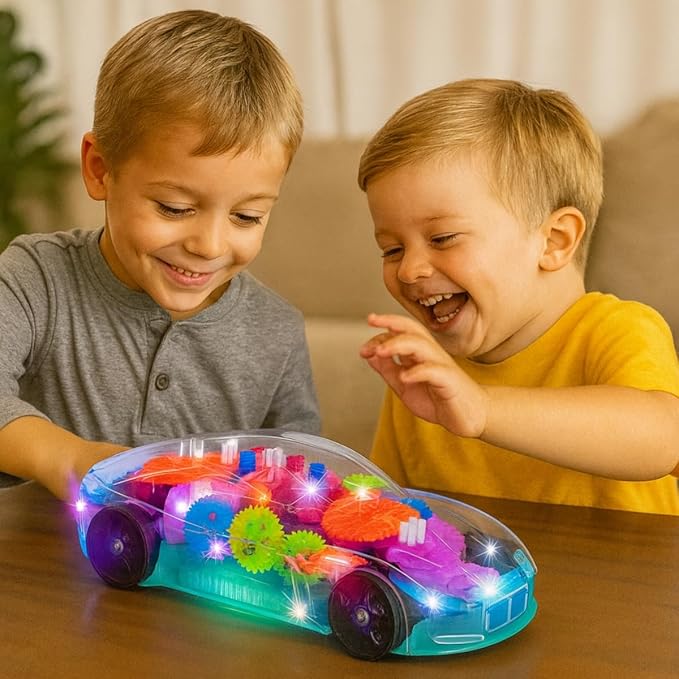 ArtCreativity Light Up Transparent Sensory Car Toy for Kids, 1PC, Bump and Go Toy Car with Colorful Moving Gears, Music, and LED Effects, Easter Toys for Toddlers, Great Birthday Gift Idea
