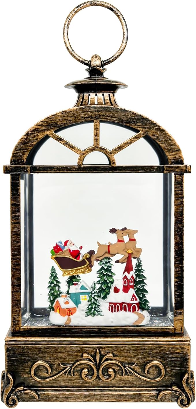 Musical Christmas Snow Globe Lantern - USB/Battery Operated Swirling Glitter Lantern with Timer, Snow Globe Decoration for Home Holiday Decor (Deer)