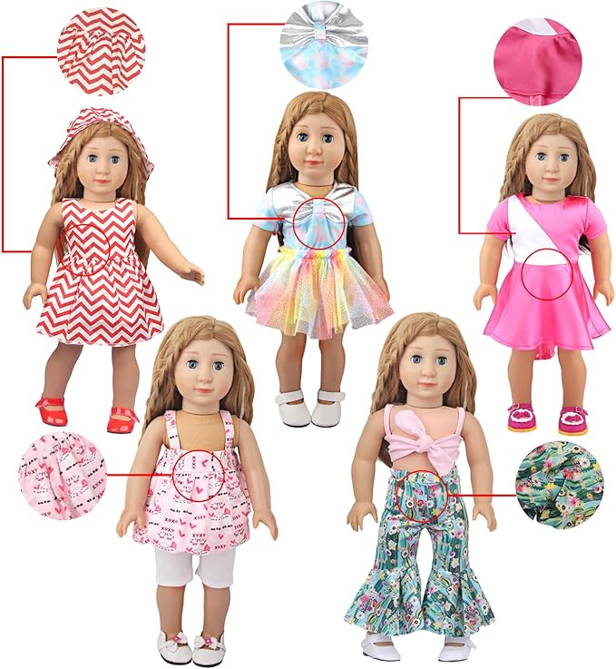 10 Sets of 18 Inch American Doll Clothes, Including 10 of Doll Clothing Dress Outfits for Gift Dolls, Birthday Gifts for Kids
