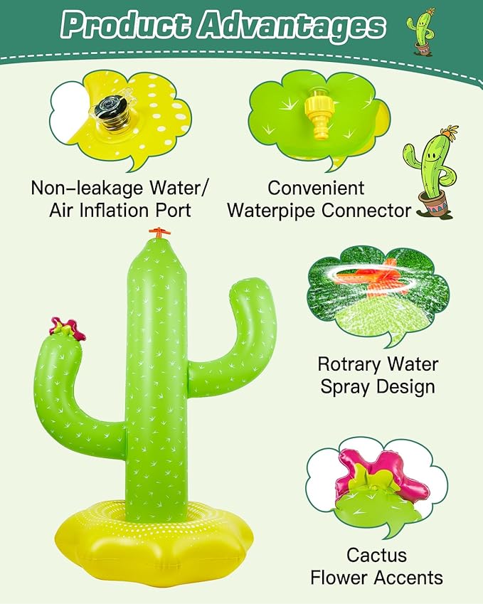 Inflatable Giant Cactus Inflatable Sprinkler - Sprinkler for Kids, Backyard Garden Sprinkler Water Toys for Boys Girls,Summer Party Fun,Water Sprinklers Inflatable Toys