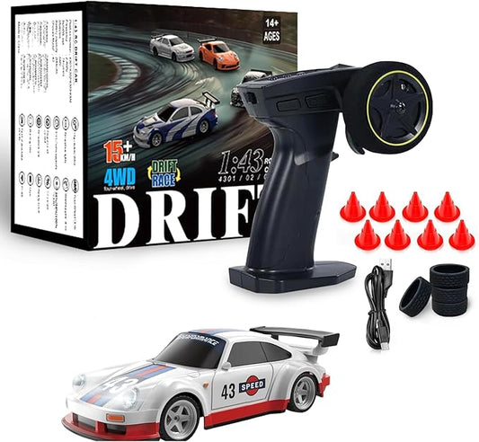 1/43 Mini RC Drift Car with Gyroscope, 2.4GHz Full Proportional High Speed Remote Control Car, RTR 4WD Fast RC Cars with LED Lights Racing Tires, Hobby RC Cars Toy Model Gift for Adults, Kids, Boys