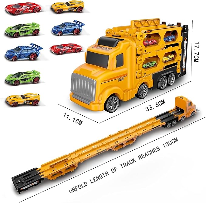 Veslier Toddler Car Truck Toys Gifts for 3 4 5 6 Years Old Boys, Toy Track Set Construction Trucks with 12 Pcs Cast Cars, Transforms into Transport Truck, Gifts for 3 4 5 6 Year Old Boys.