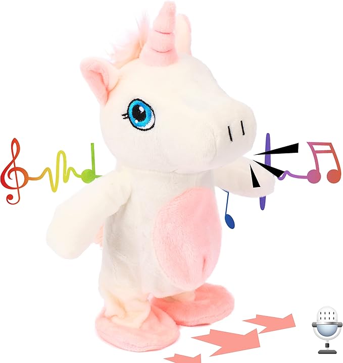 Hopearl Talking Unicorn Repeats What You Say Walking Electric Interactive Animated Toy Speaking Plush Buddy Gifts for Toddlers Birthday, 9.5''