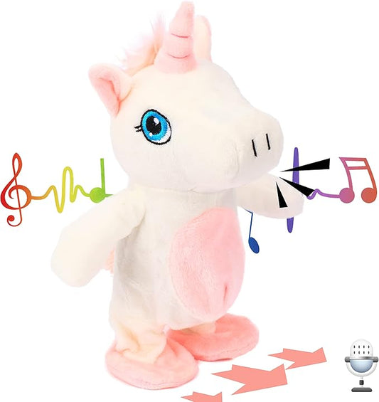 Hopearl Talking Unicorn Repeats What You Say Walking Electric Interactive Animated Toy Speaking Plush Buddy Gifts for Toddlers Birthday, 9.5''