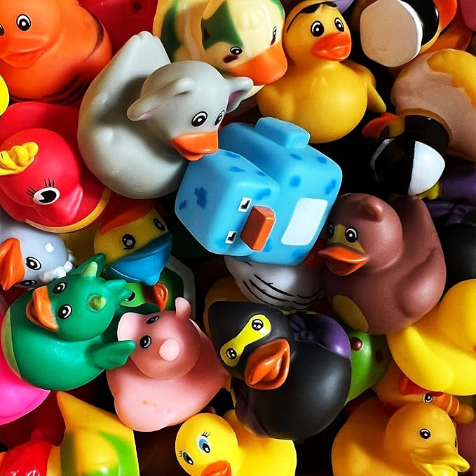 Assorted Rubber Duckies for Kids and Toddlers Cute Duck Bath Tub Pool Toys in Multiple Characters, Fun Carnival, Bath Birthday Gifts Baby Showers Classroom Incentives and Summer Beach, 2" (10-Pack)