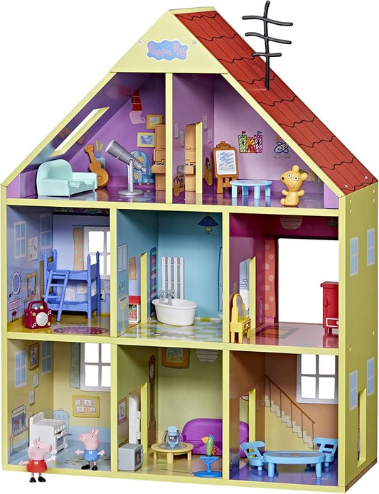 Peppa Pig Wooden Deluxe Playhouse, 8 Rooms, Includes 2 Fun Figures and 29 Accessories, Made of Responsibly Sourced Wood, for Ages 3 and Up (Amazon Exclusive)