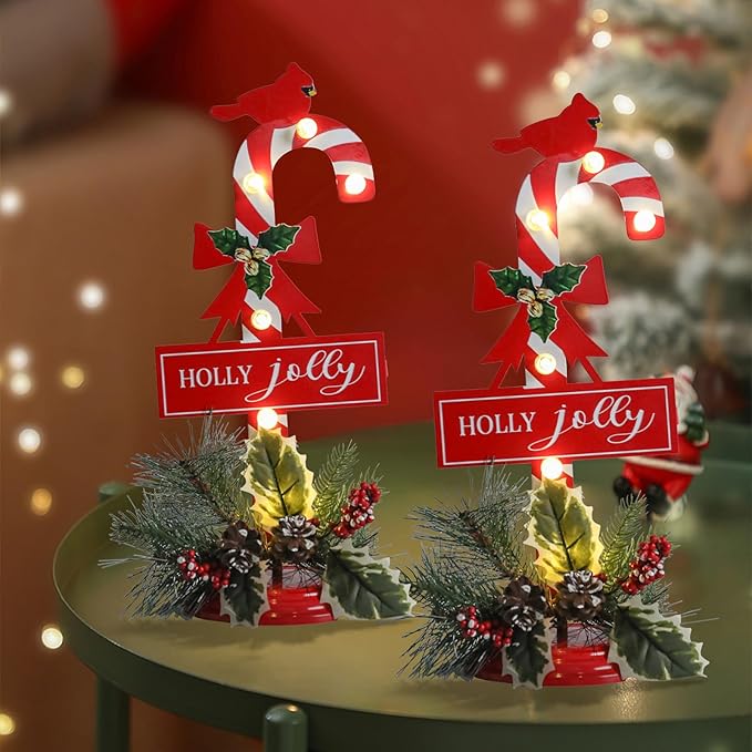 Metal Merry Christmas Sign with LED Light Battery Operated with Timer Christmas Signs with Base Xmas Holiday Decorations table Indoor Display Decor Joy Small