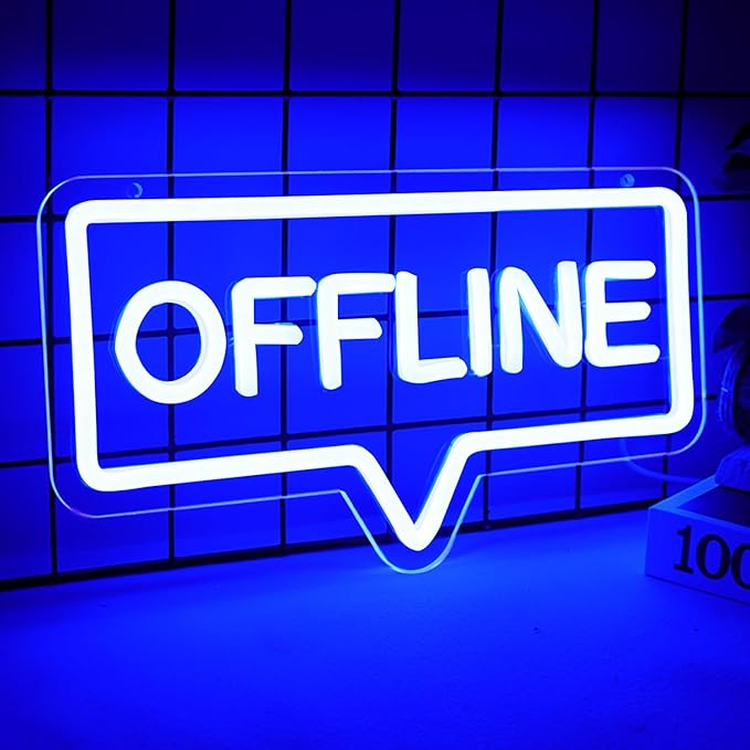 "Offline" LED Neon Sign - Blue USB-Powered Wall Art Light for Gaming Room/Man Cave/Bedroom, Plug Play Atmosphere Lamp
