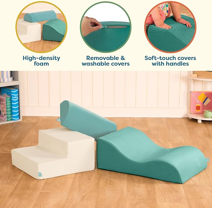 B. toys- Sensory Foam Building Shapes for Toddlers - 3-Piece Climbing Set with Stairs, Ramp & Half-Cylinder - Machine Washable Baby Toys with Removable Covers - Indoor Play Equipment for 12+ Months