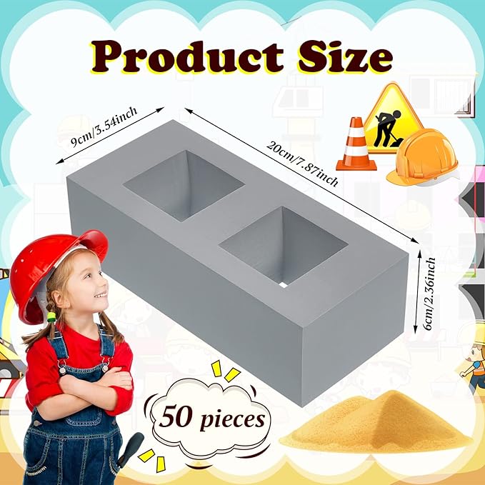Zhanmai 50 Pack Foam Brick Building Blocks for Kids Thick Cinder Foam Blocks Large Rectangle Fake Bricks Construction Toy for Stacking and Building 8 x 4 x 2.4 Inch