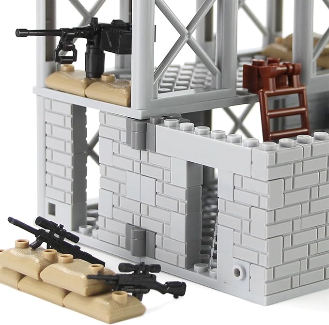 Military Base Building Bricks Set 389 Pieces Armory Defense Guard Tower Guns Army Weapons SWAT Gear Accessories for Soldier Figures Building Block Toy Compatible with Major Brands