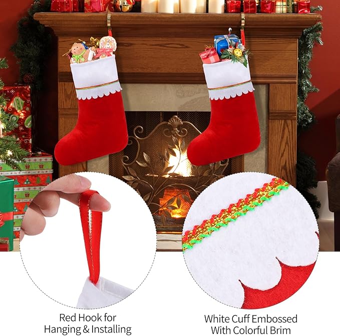 36 Pack Red Felt Christmas Stockings Bulk 15" Xmas Fireplace Hanging Stockings Christmas Holiday Decoration Stockings Party Favors Stockings for Xmas Decoration
