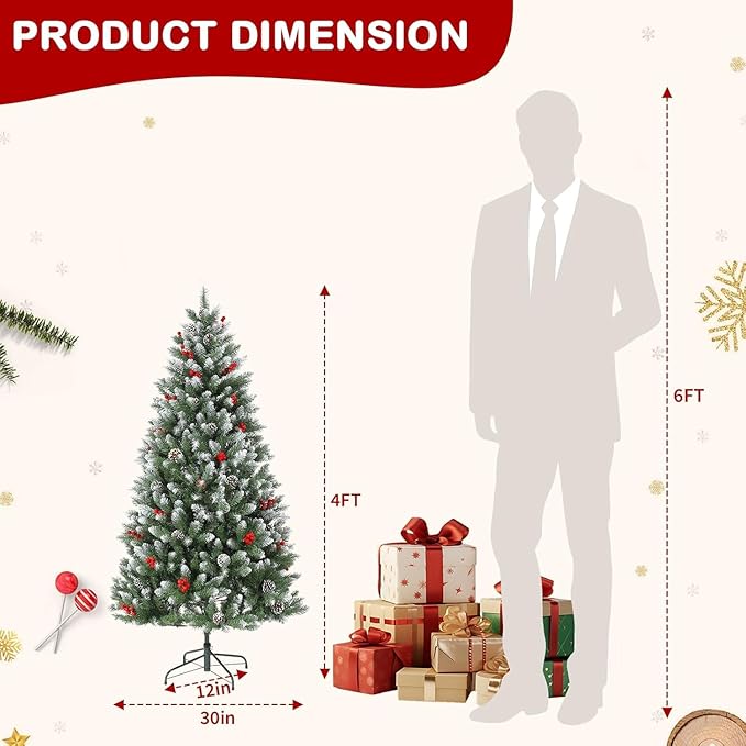 4Ft Christmas Tree Slim - Pencil Xmas Tree with Pine Cones & Berries | Artificial Xmas Tree with Metal Stand,Easy to Install