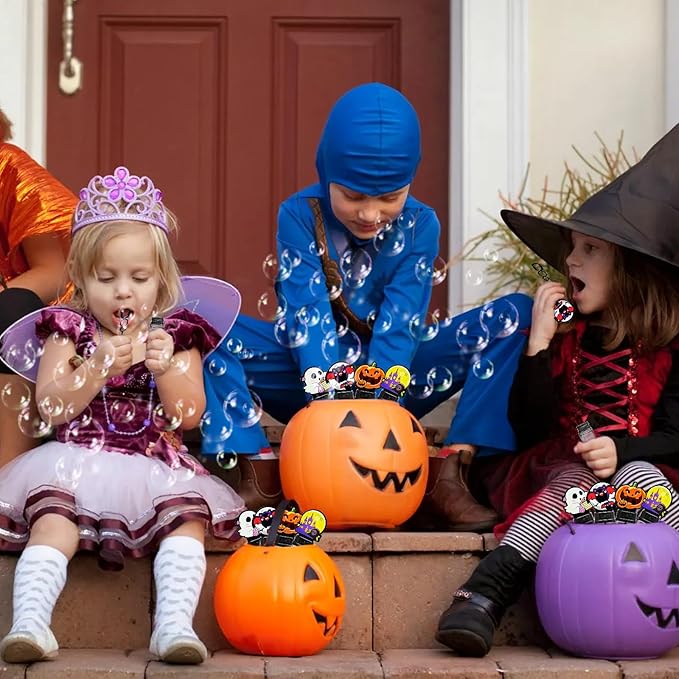 24 Pack Halloween Bubble Wands for Kids - Spooky Ghost, Bat, and Pumpkin Designs, Party Favors Bulk with Colorful Bubbles for Trick or Treat, Goodie Bag Stuffers, Birthday Gifts, Carnival Prizes