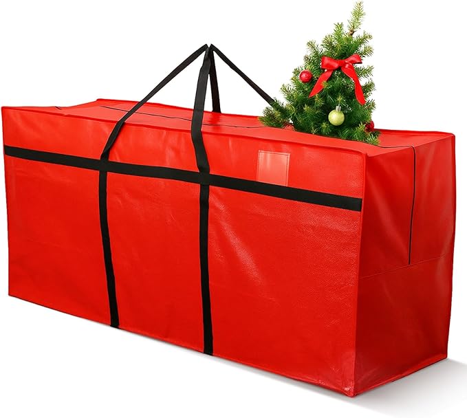 Windyun 4 Pack 168 Gallon Extra Large Storage Bags XXL Moving Bags with Zipper Handles Heavy Duty Jumbo Big Totes Box for Halloween Skeleton 4-12 Feet Christmas Tree Storage College Dorm Cloth (Red)