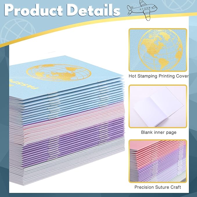 Lincia 48 Pcs Blank Passport Notebook Fake Passport Book Travel Journal Book Bulk Coloring Kids Travel Airplane Activity Classroom Decor School Projects(Macaron Color)