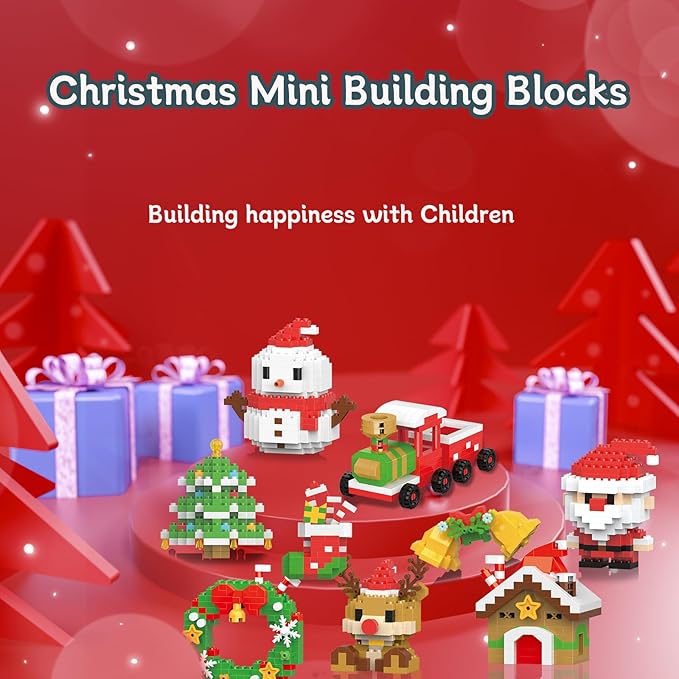 8 Pack Mini Christmas Building Blocks Toys, Classroom Prizes Birthday Gifts, Christmas Stocking Stuffers for Kids Boys Girls Age 6-12+