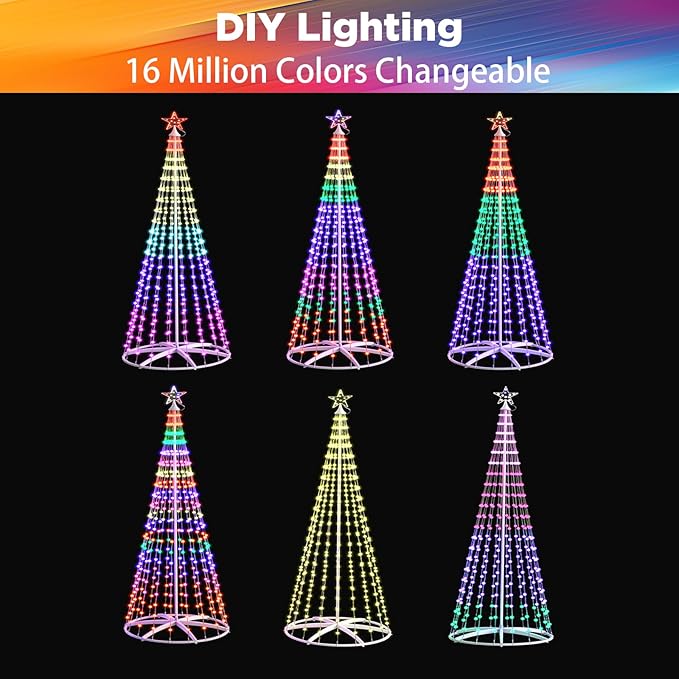 Christmas Tree with Lights, 6.2 FT 250 LED Smart Color Change, Bluetooth App & Remote Control, Timer Music Sync, DIY RGB Outdoor Christmas Tree Show for Christmas Decorations