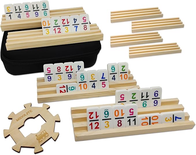 Mexican Train Dominoes Set with Numbers and 8 Wooden Racks, Double 12 Domino Travel Set with Wooden Hub, 91 Colored Domino Tiles Game Set with for Family Game Night