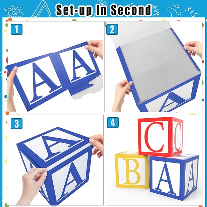 6 Pieces ABC and 123 Balloon Box Back to School Party Decoration 12 X 12 Inch ABC Alphabet Block Boxes Party Favor Balloon Inspire Story Birthday Party Decor for School Celebration Baby Shower