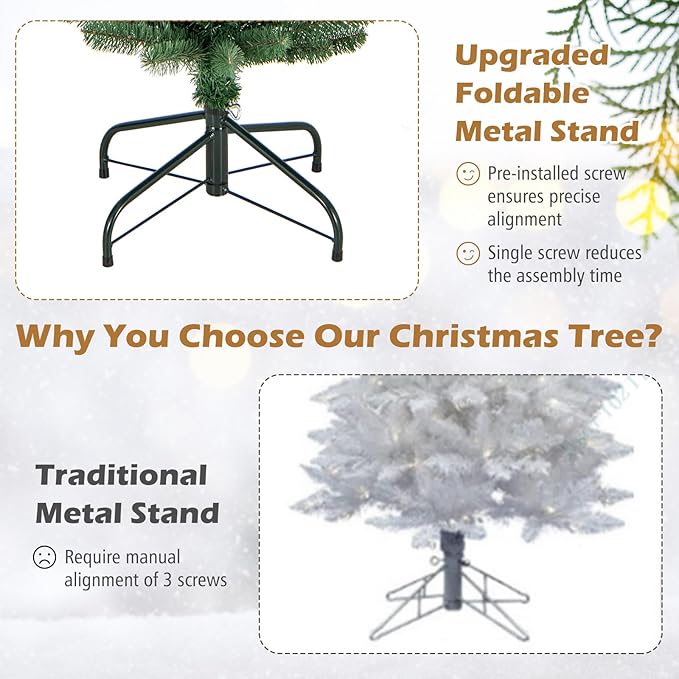 GOFLAME 5FT Pencil Christmas Tree, Slim Artificial Xmas Tree with 295 Memory Wire Branch Tips & Upgraded Metal Stand, Seasonal Holiday Decoration Tree for Home Office Party