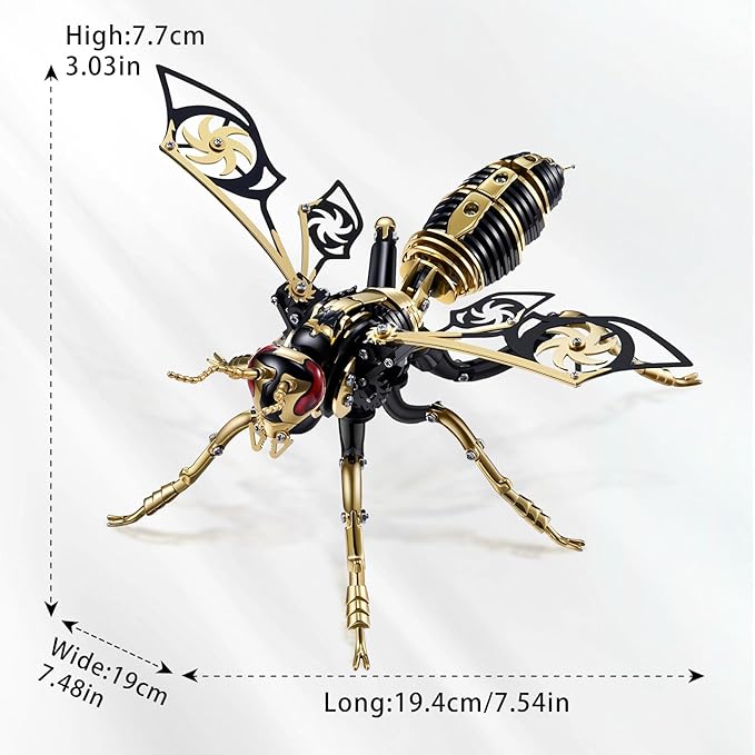 3D Metal Puzzles, Metal Puzzle Model Kits for Adults Wasp Mechanical, Steel 3D Puzzle Stainless Steel Ornaments for Adults DIY Gifts for Men Women Art Craft Gifts Toys(Blank Gold).