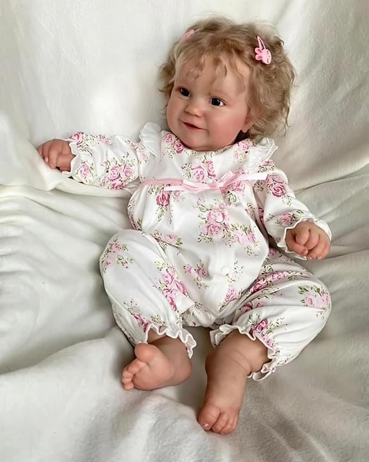 TERABITHIA 20 Inches Real Baby Size Rooted Curly Hair Sweet Face Lifelike Reborn Baby Doll Crafted in Full Body Vinyl Anatomically Correct Realistic Newborn Girl Dolls Washable for Girls