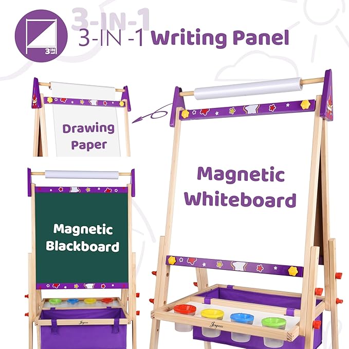 Joyooss Art Easel for Toddlers, Adjustable Standing Wooden Easel - Whiteboard & Chalkboard, Dry Erase Board for Kids Age 2-12