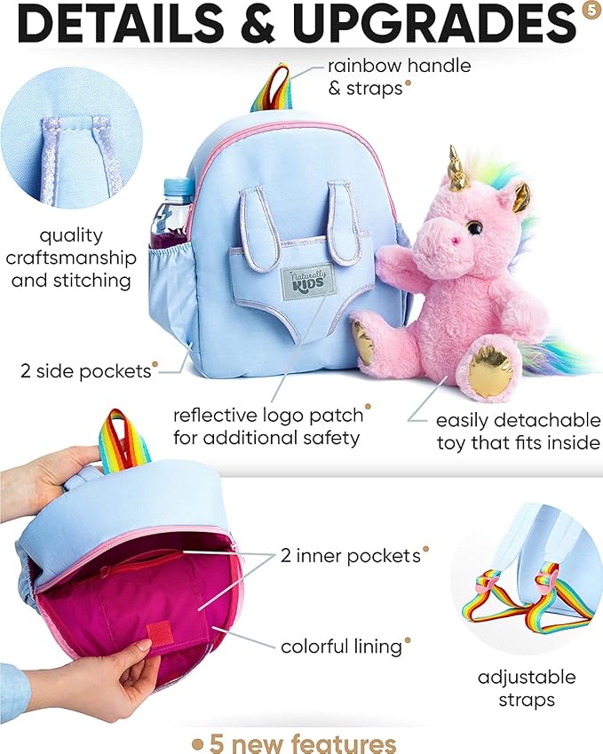 Naturally KIDS Pink Unicorn Toys for Girls Age 4-6, Gifts for 5 Year Old Girls, Toddler Unicorn Backpack