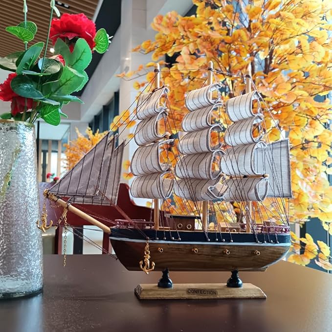 Model shipHandmade Crafts Sailing Ocean Theme Smooth Sailing Model Mediterranean Sailing Wooden Sailing Boat Suitable for Home Office Desktopssailboat Model(Brown) Ship