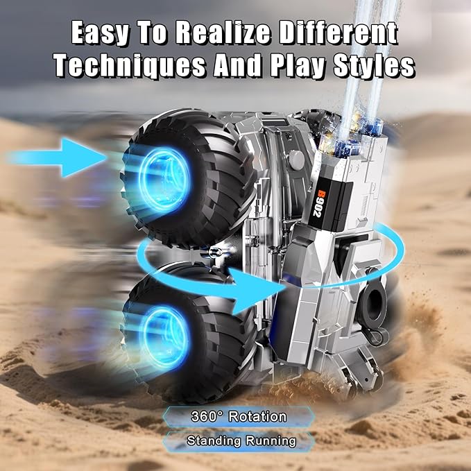 Amphibious Remote Control Car with Water Gun, Waterproof Monster Truck Toy 4WD All-Terrain RC Cars, Remote Control Boat Toys Gesture Sensing Rc Stunt Car, Birthday Gifts for Boys Age 8 9 10 11 12 Yrs