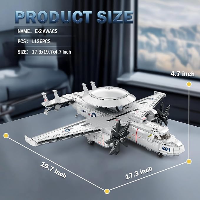 Reobrix E-2 Hawkeye Military Airplane Building Set,Warning Aircraft Fighter Jet Model Kits 33029,Airborne Building Toy for Adults, Boys 14+, Home Decor Gift for Adult, 1126PCS