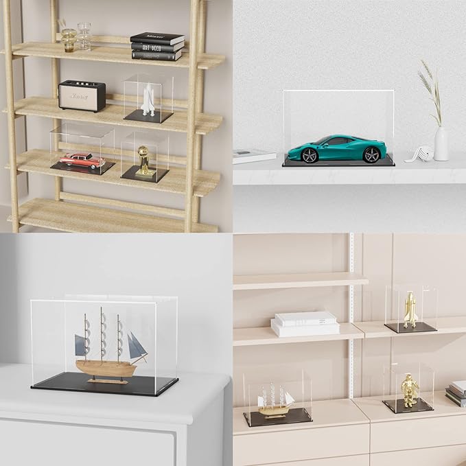 Acrylic Display Case with Lid, Rectangle Clean Acrylic Box with Matte Black Stand for 1:18 Diecast Model Cars (13x6.7x6.3 inch)