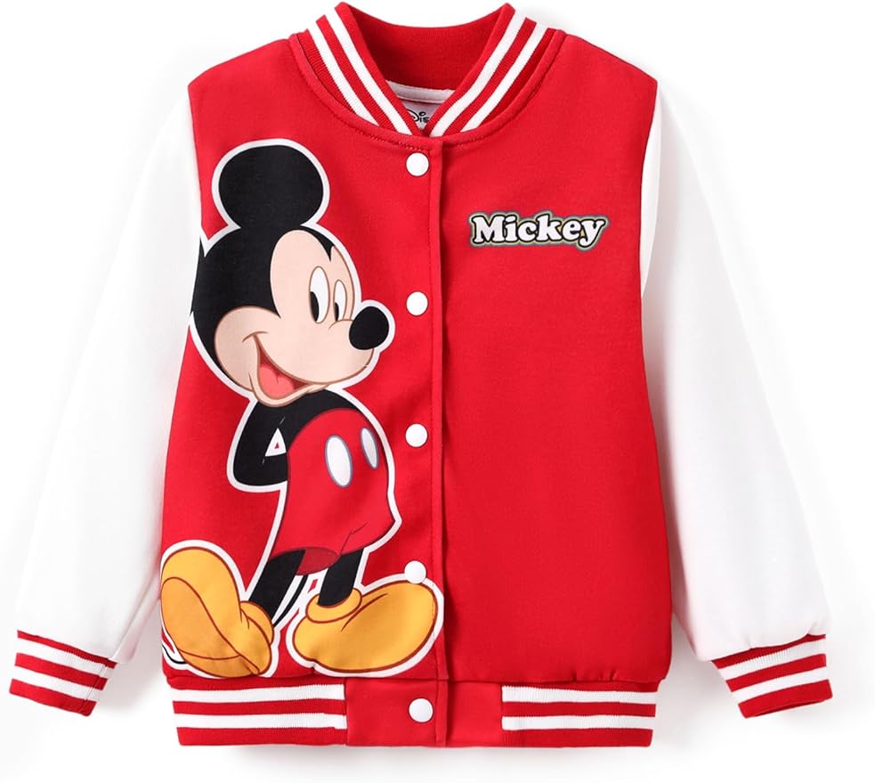 Disney Minnie Mickey Stitch Princess Frozen Elsa Marvel Jacket Lightweight Coat Button up Color Block Sweatshirt 2-14 Years