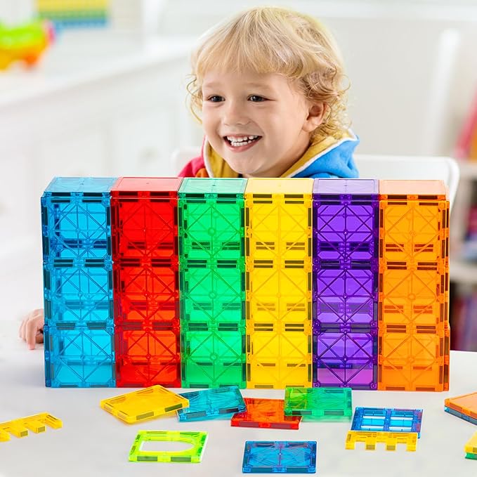 FNJO Magnetic Tiles, 52 PCS Magnet Building Set, Magnetic Building Blocks,Construction STEM Toys for Kids, Gift for Boys Girls