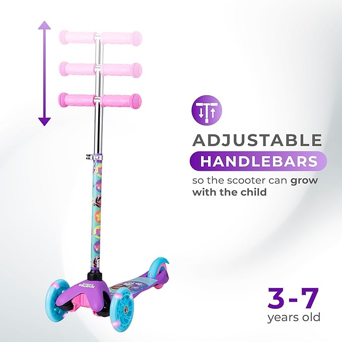 Self Balancing Kick Scooter with Light Up Wheels, Extra Wide Deck, 3 Wheel Platform, Foot Activated Brake, 75 lbs Limit, Kids & Toddlers Girls or Boys, for Ages 3 and Up