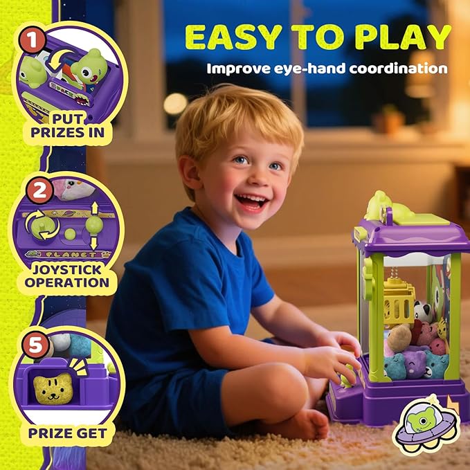 Mini Claw Machine for Kids, Monster-Themed Vending Machine Toys for Age 3-8, Claw Machines with Plush and Capsule Toy for Boys, Cool Birthday Gifts for Kids Age 3+, Perfect for Parties, Holidays