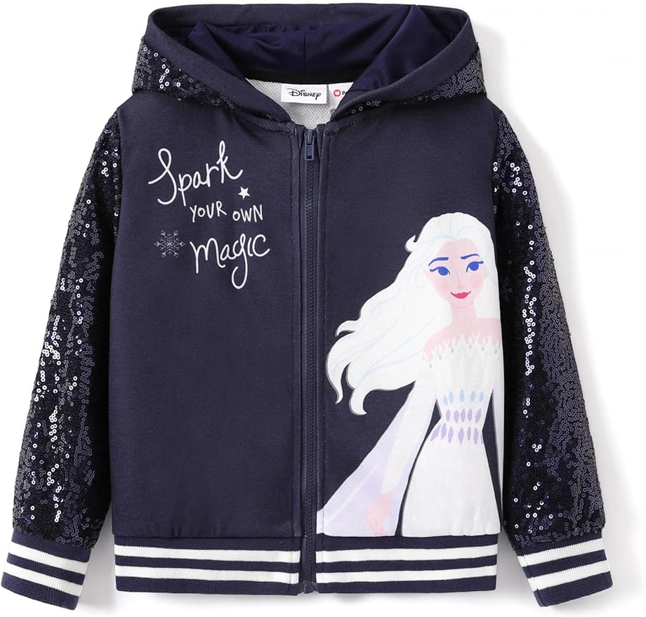 Disney Frozen Elsa Stitch Minnie Mouse Toddler Girl Jacket Sequin Zipper Hoodie Sweatshirt Coat Birthday Clothes 3-13 Years