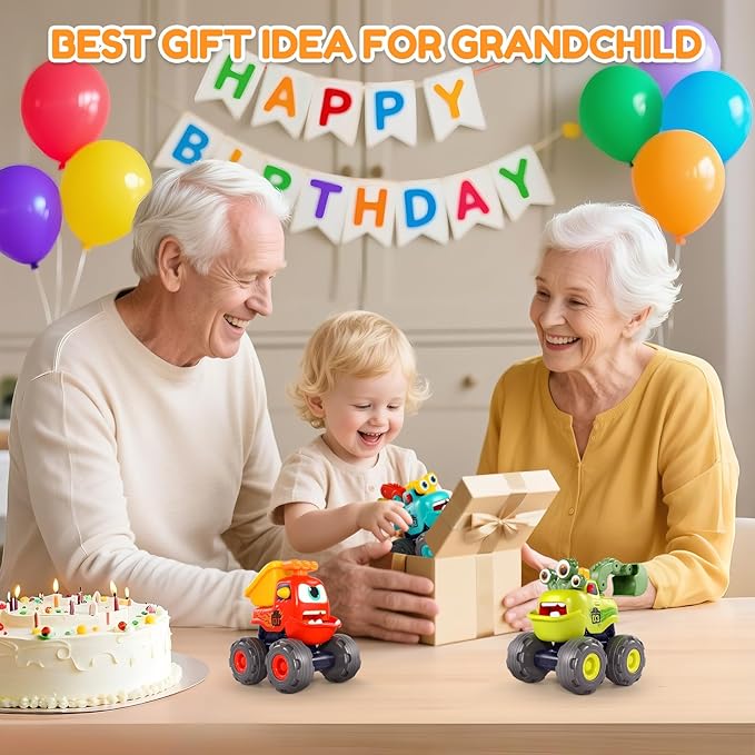 Toys for 1 Year Old Boy, Monster Truck Toys Construction Cars for Toddler 1-3 Crane Truck Dump Excavator Pull Back Car Toddler Toys for Baby 12-18 Months 1 Year Old Boy Gifts for Birthday Xmas