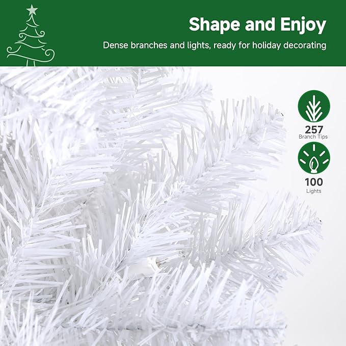 SHareconn 4ft Prelit Artificial Hinged Slim Pencil Christmas Tree with Warm White Lights, Full Branch Tips, Perfect Choice Decoration for Xmas Holiday, 4 FT, White