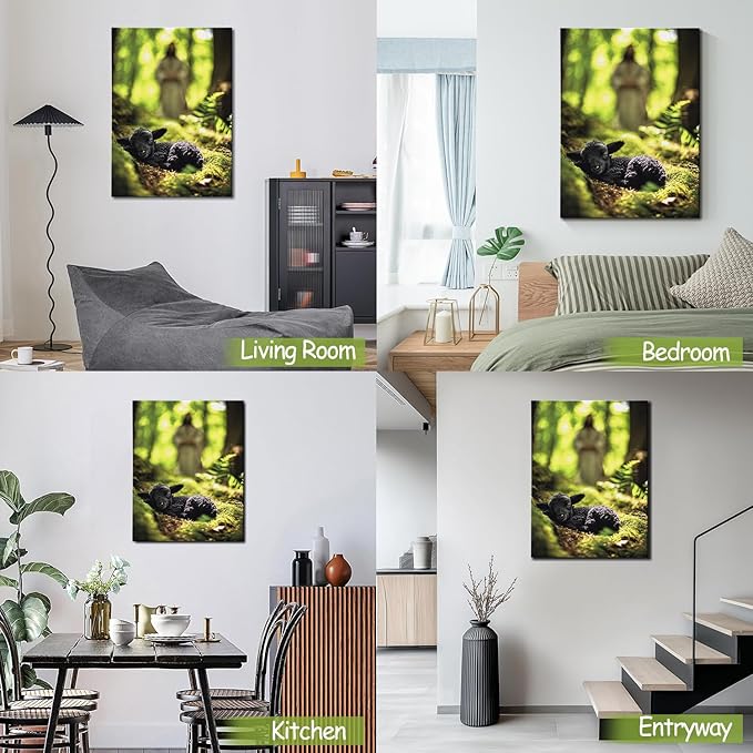 AbcCustomize Jesus Running After Lost Lamb Christian Wall Decor, Religious Wall Decor for Home, Jesus Wall Art Canvas Prints Ready to Hang, Inspirational Christian Art for Prayer Room, Baptism Gift