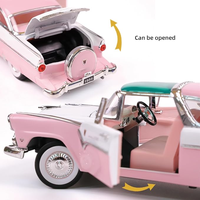 1955 Ford Crown Victoria 1/18 Scale Die-Cast Metal Model Premium Classic Vintage Alloy Cars with Display Case, with Opening Doors, Best Gift for Men, Dad & Kids 14+ Years (Pink)