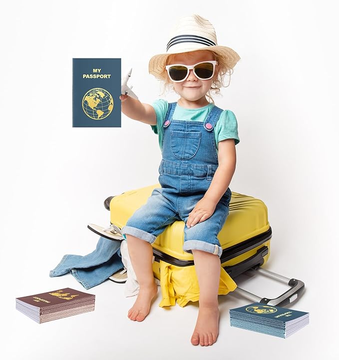 Lincia 48 Pcs Blank Passport Notebook Fake Passport Book Travel Journal Book Bulk Coloring Kids Travel Airplane Activity Classroom Decor School Projects(Cold Color)
