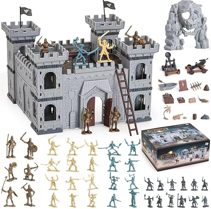 310pcs/set Medieval Pirates Theme Castle Knights Action Figure Toy Army Playset with Castle, Toy Soldier, Catapult, Siege Crossbow, Treasure Chest (Pirates Themed Castle Set)