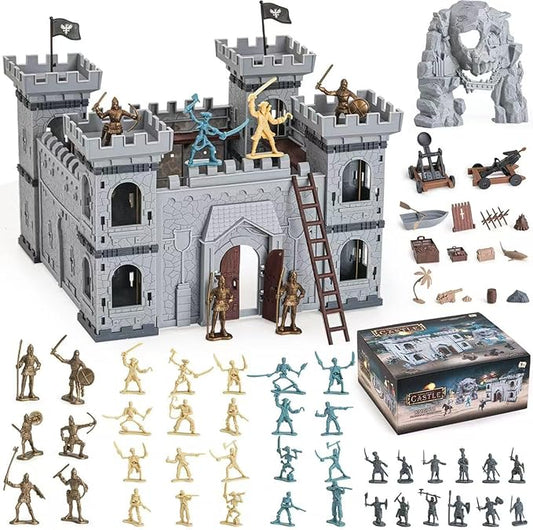 310pcs/set Medieval Pirates Theme Castle Knights Action Figure Toy Army Playset with Castle, Toy Soldier, Catapult, Siege Crossbow, Treasure Chest (Pirates Themed Castle Set)